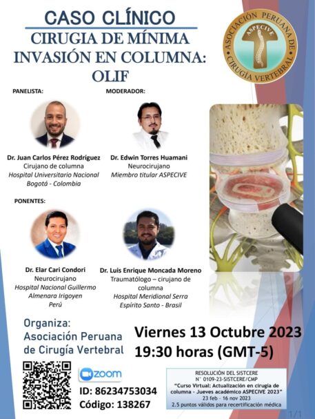 V Caso Clínico ASPECIVE octubre 2023 Cirugía de columna, cirugía vertebral Neurocirujanos / Traumatólogos